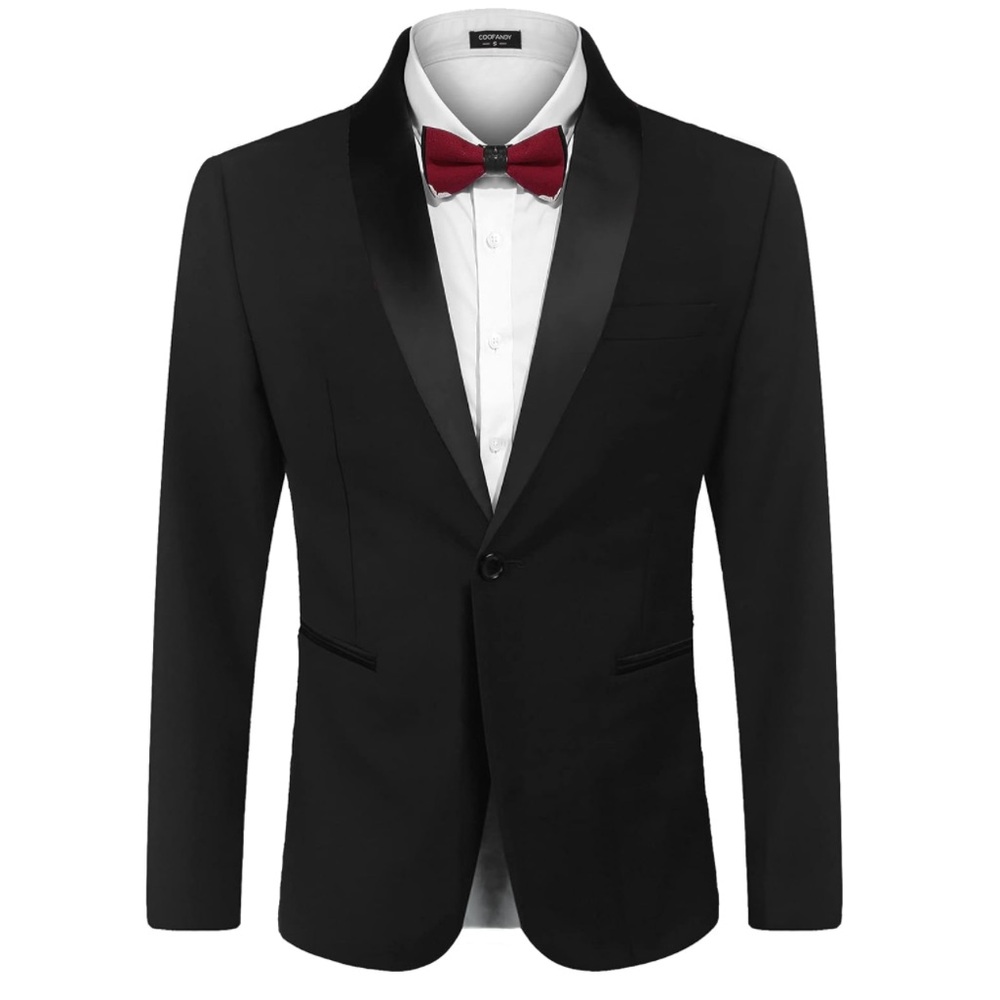 NWT, Medium COOFANDY Men's Tuxedo Jacket Blazer One Button Dress Suit. Black
